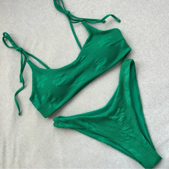 NEW full bikini set green floral swimwear with adjustable straps - Picture 9 of 12